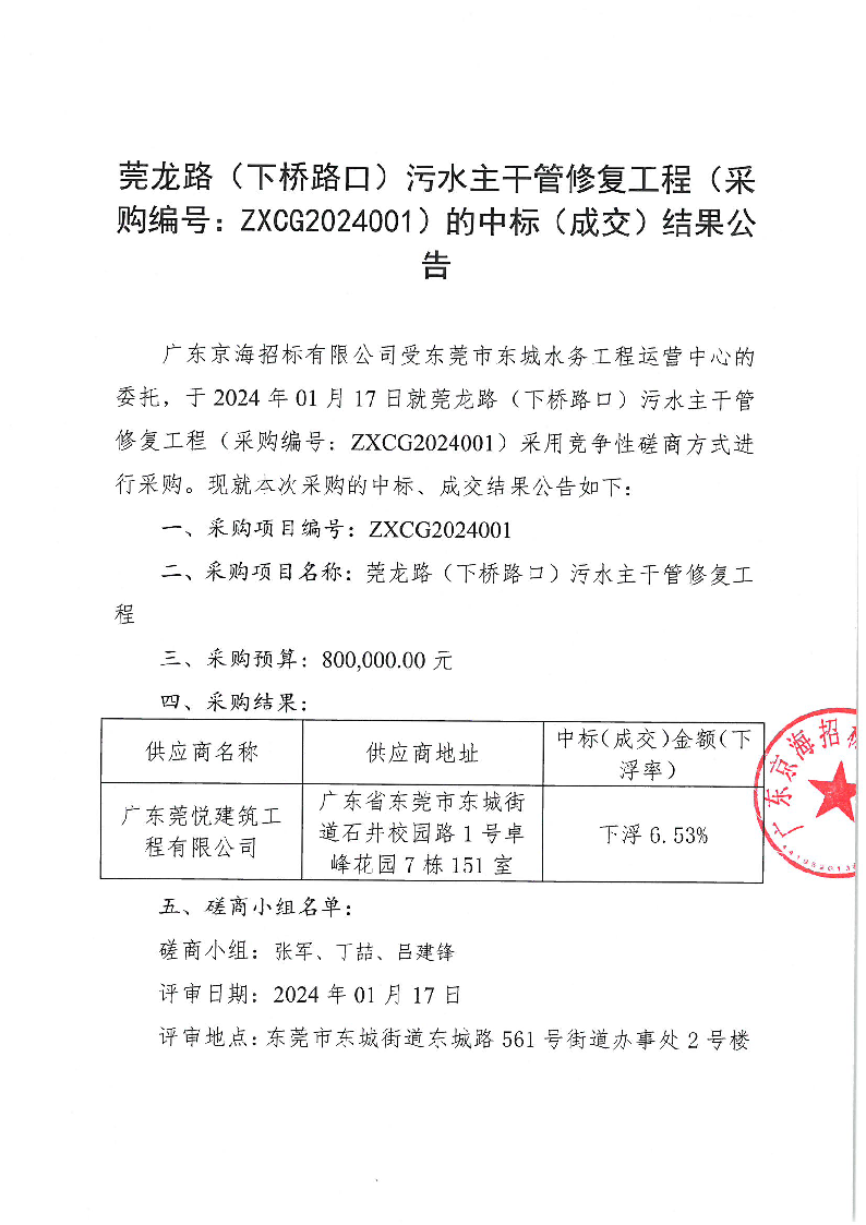 莞龙路（下桥路口）污水主干管修复工程（采购编号：ZXCG2024001）的中标（成交）结果公告_页面_1.png